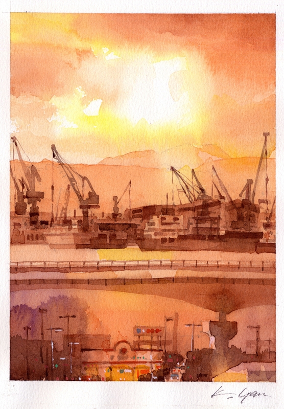 港・残照  port in afterglow, Hakodate